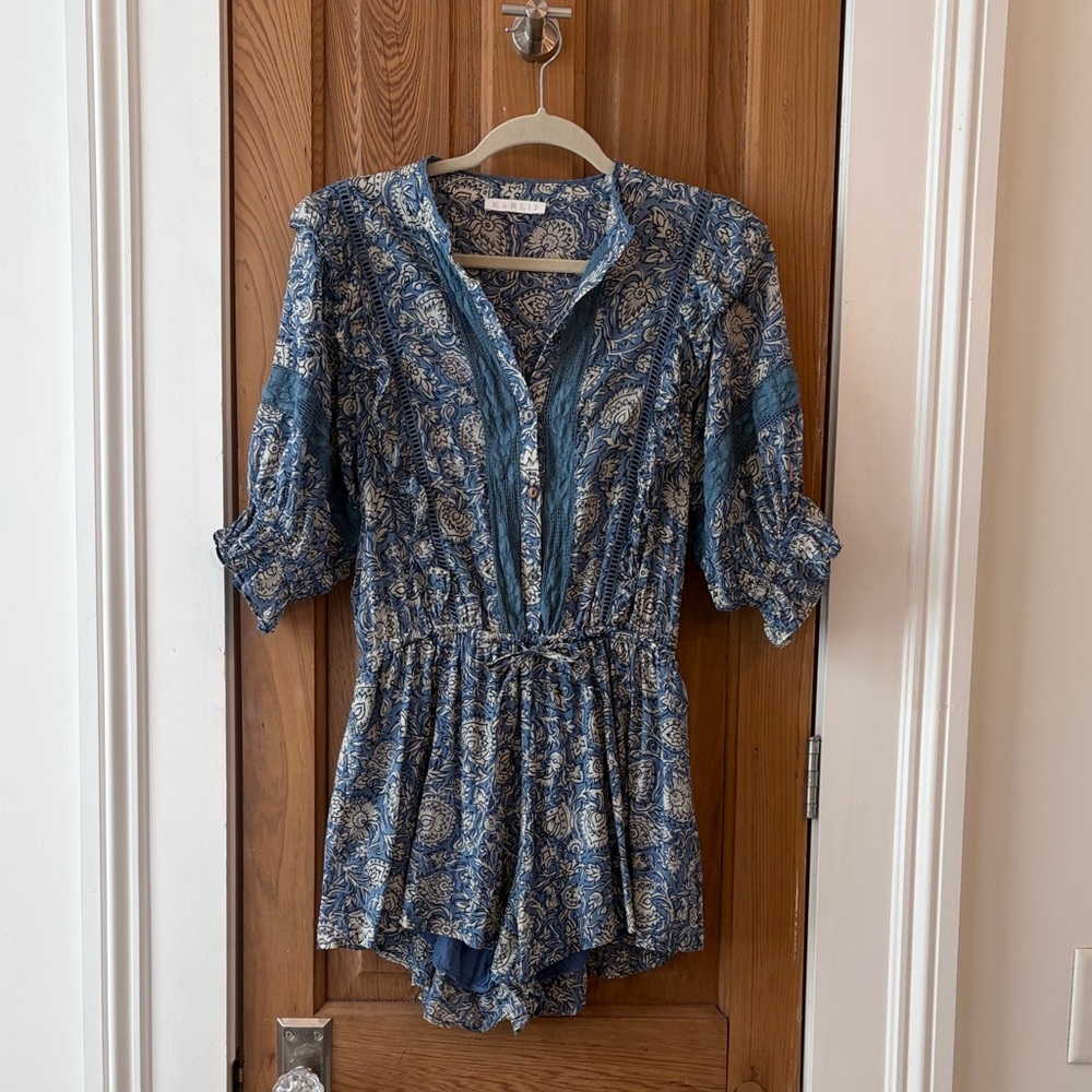 Karlie Blue and Cream Patterned Romper
